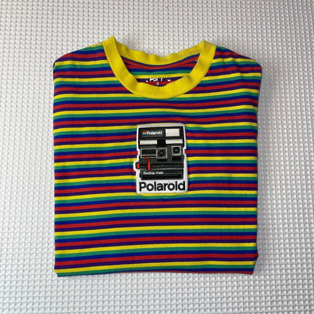 Vintage Polaroid Colorful Striped T Shirt